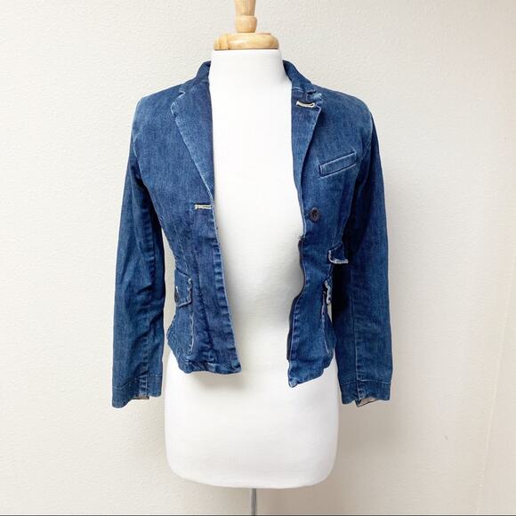 Anthropologie Louie Denim Jean Jacket Blazer 0 - Picture 2 of 9